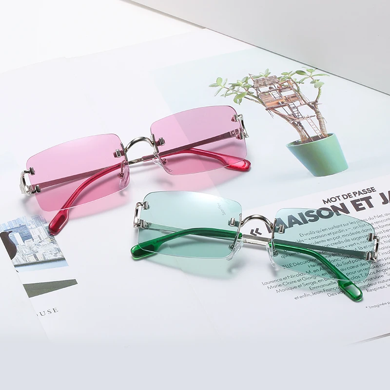 

Quality Retro Rimless sun glasses river samll Frame Sun Glasses designer women sunglasses Cutome logo shades