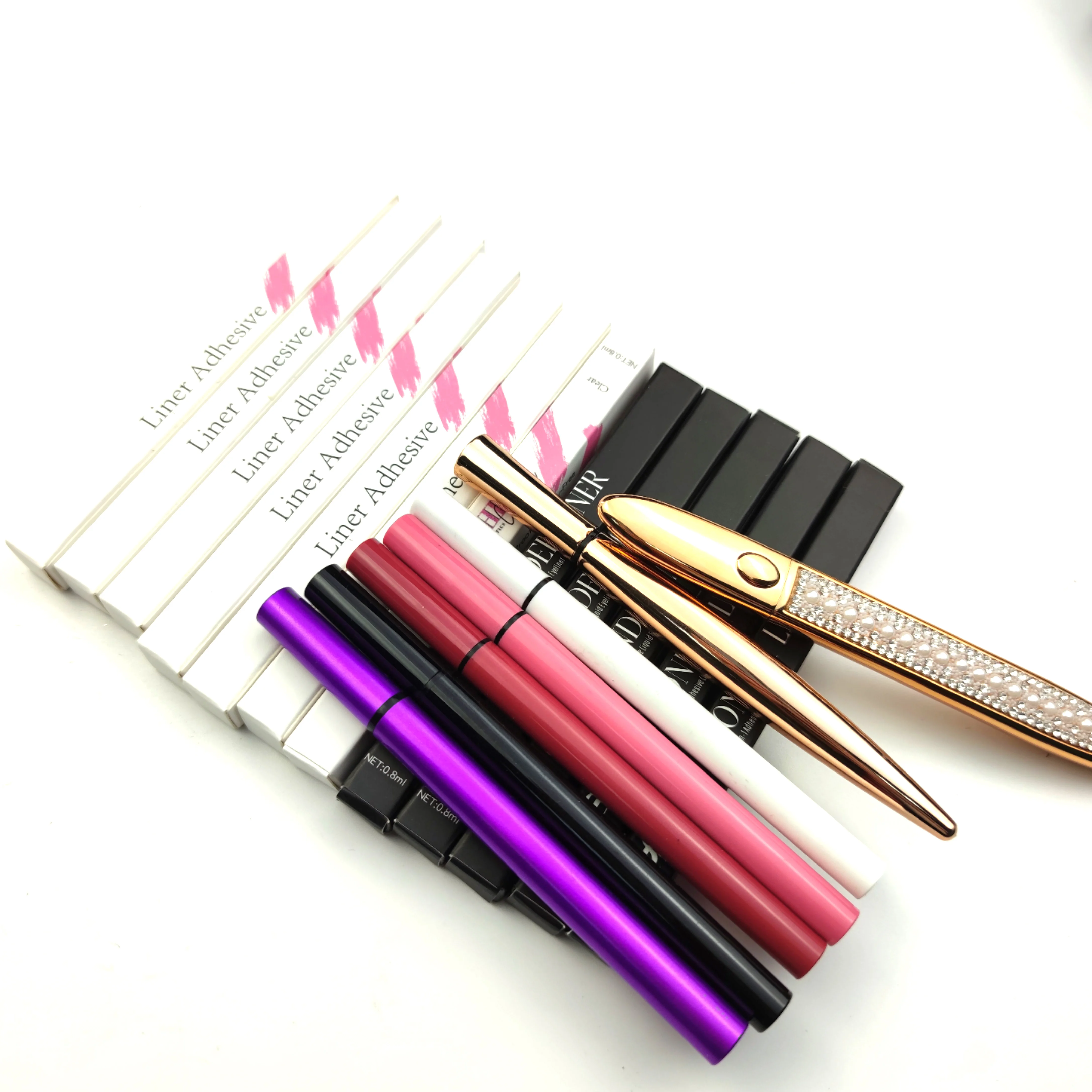 

Wholesale private label fast dry waterproof black clear magic 2 in 1 adhesive eyeliner glue pen, Black/transparent