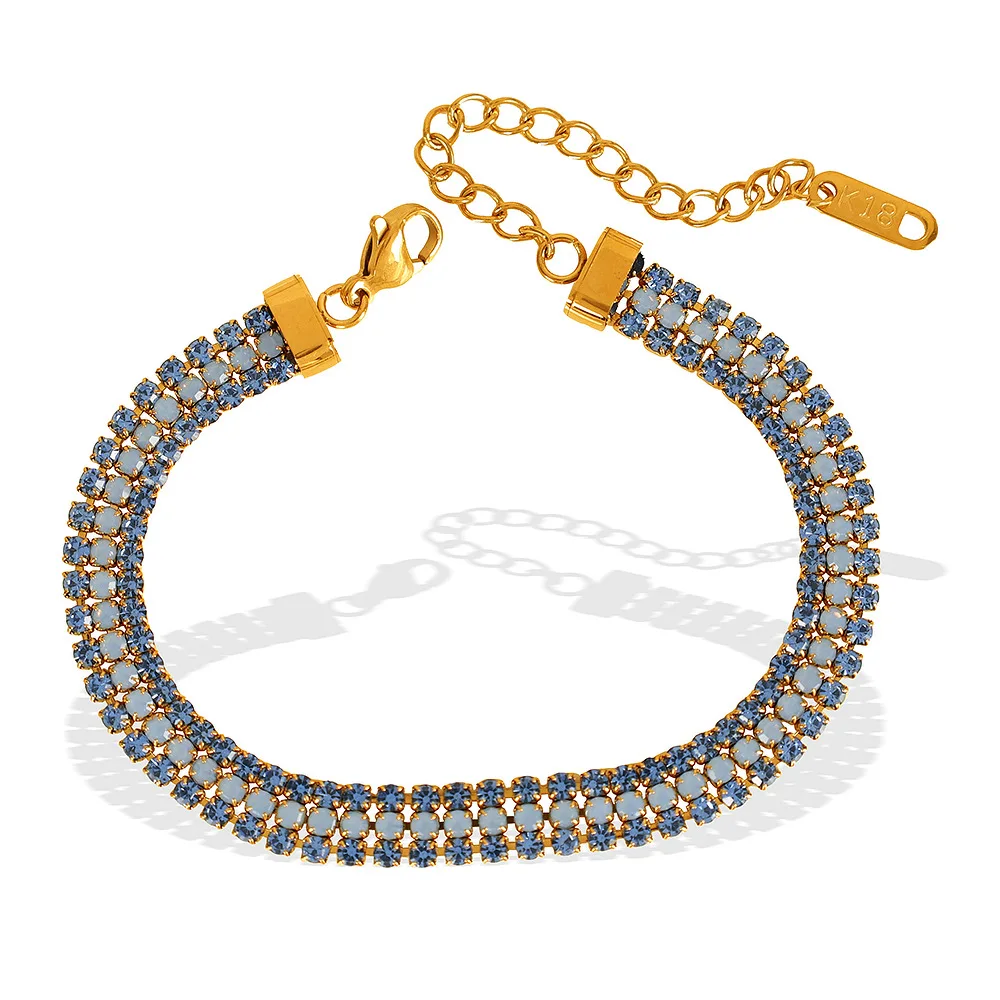 2024 New Waterproof Stainless Steel 18k Gold Plated Zircon Arranged Bracelet Hypoallergenic YF6023