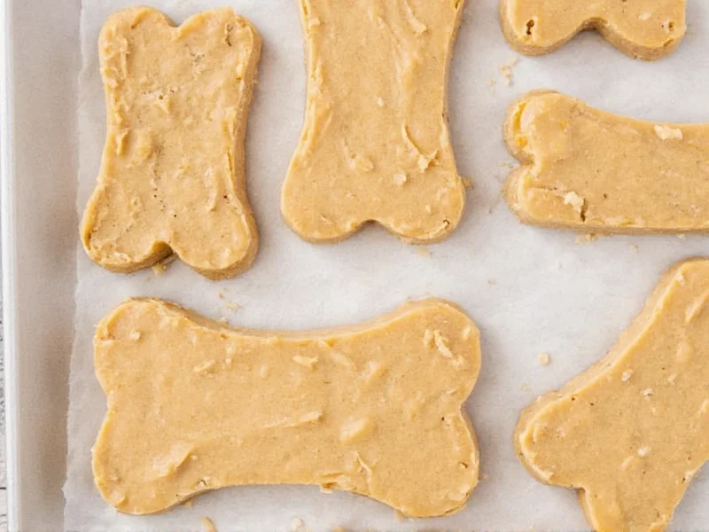 Homemade peanut butter dog treats on baking sheet