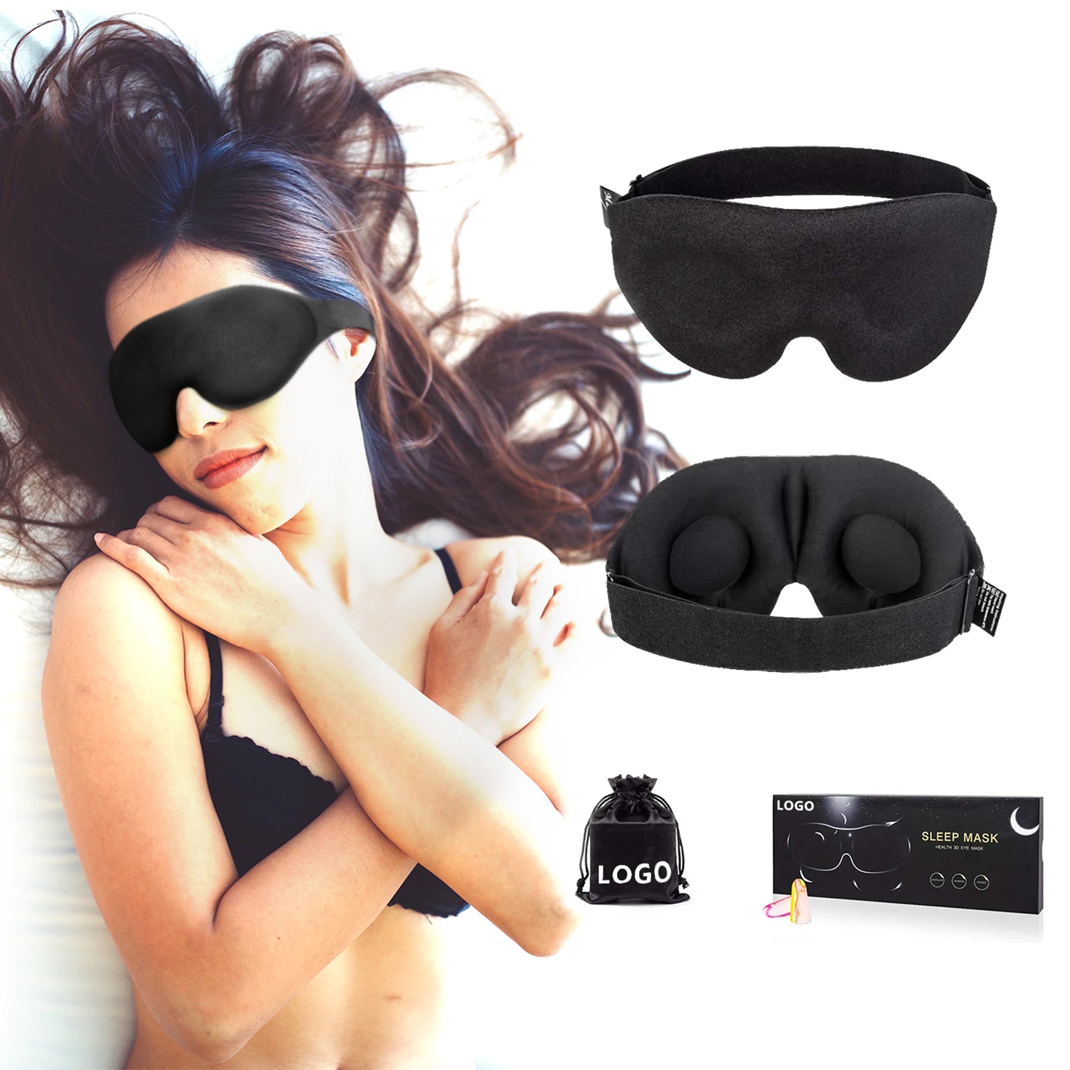 

3D Memory Foam Luxury Private Label Sleep Cover Eye Sleepmask With Nose Pad And Elastics