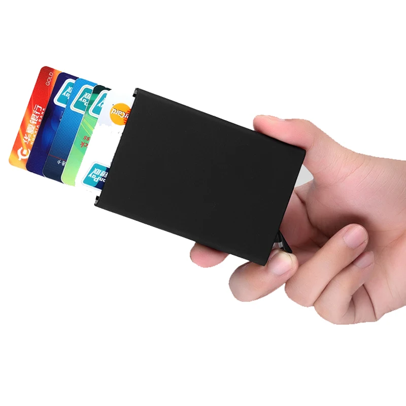 

Hot selling colors diy logo automatic pop up slim aluminum mens rfid credit card holder