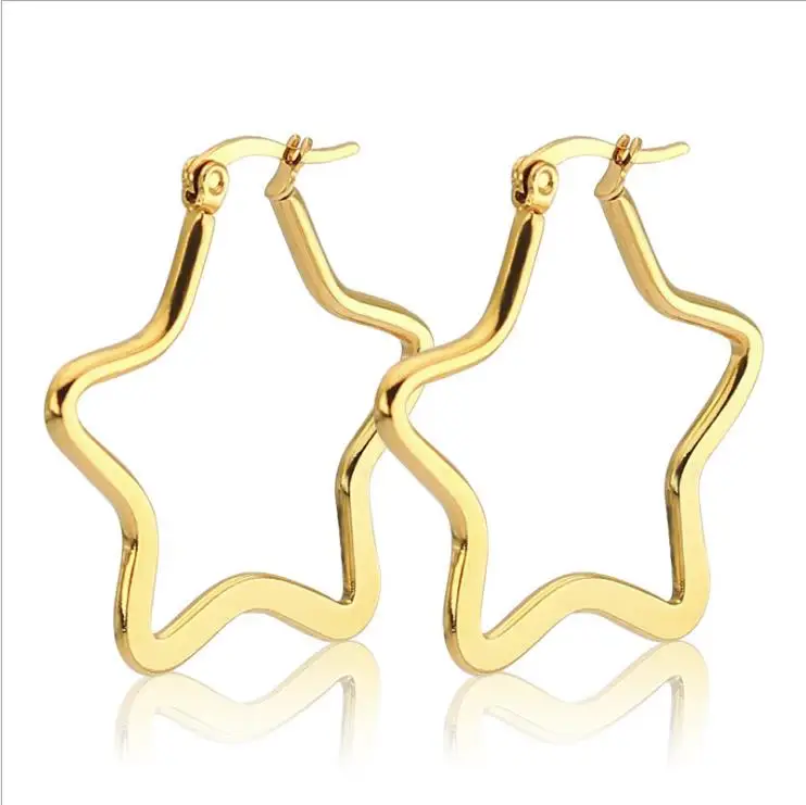 

ES1030 High Quality Gold Plated Stainless Steel Star Shape Hoop Earrings
