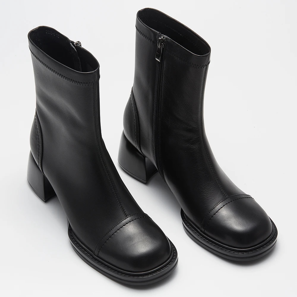 

Luxury Handmade Calf Leather Women's Chelsea Boot Chunky Heel Ankle Boots Fashion Platform Slip on Side Zipper Booties