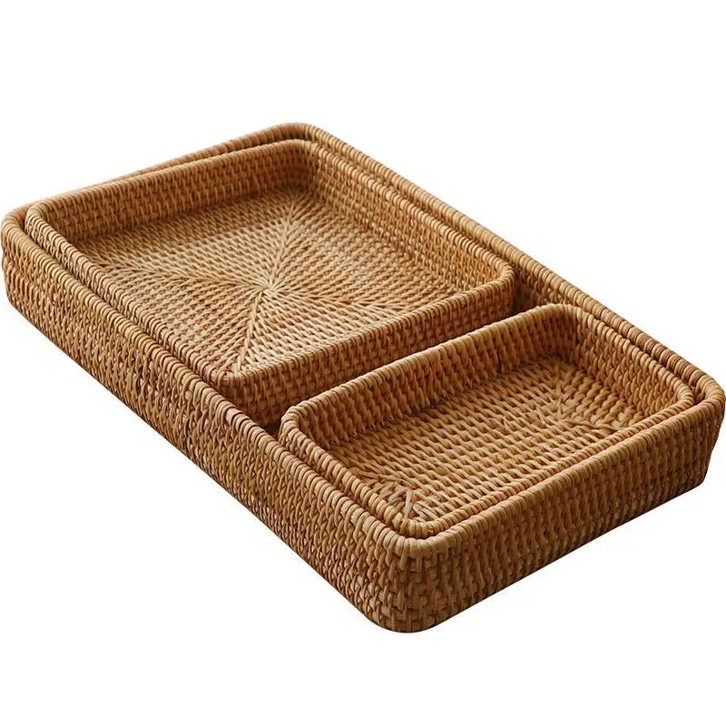 

Wholesale Home Decor Minimalist Vegetable Bowl Food Fruit Snack Bread Tray Organizing Wicker Rattan Picnic Storage Baskets, Mix colors