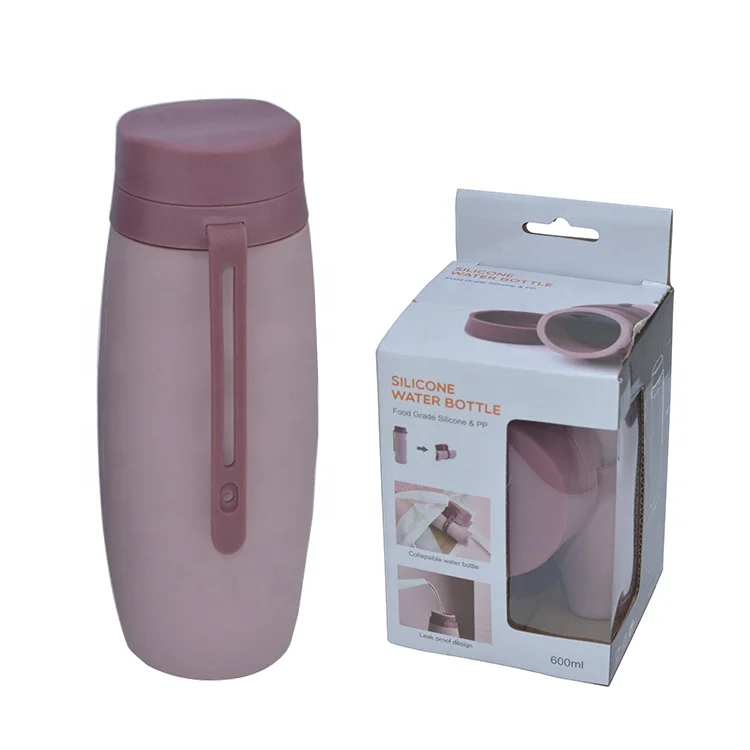 

Custom Drinking bottle Bpa Free Silicone Foldable Collapsible Kid Water Bottle School kingda, Pink,dark gray
