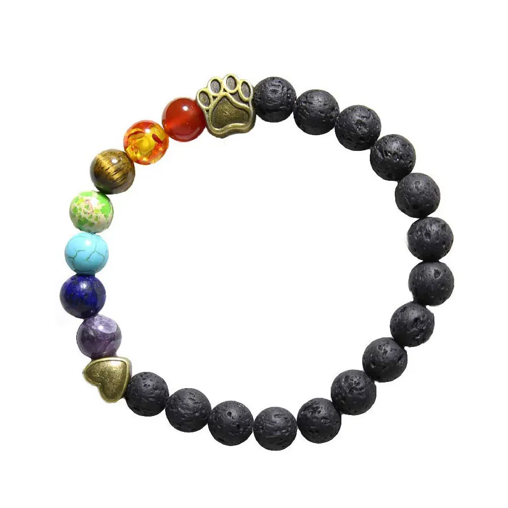 

Rainbow Bridge Pet Memorial Gift paw Lava Bead Bracelet in Memory of Dogs Cats