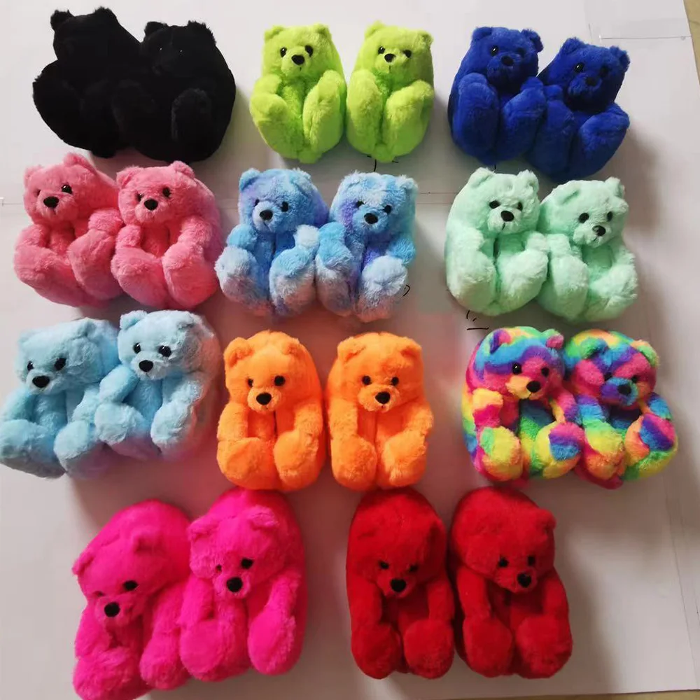 

Wholesale Manufactory Most Popular Toddler Teddy Bear Slippers Sluffy Comfotable Outfit House Slides for Girls Toddler Shoes, Customized color