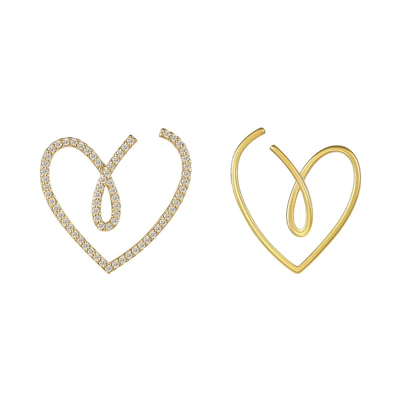 

MYSO New Ins Gold Earring Exquisite Earrings For Women Fashion Asymmetry Rhinestone Heart Earrings