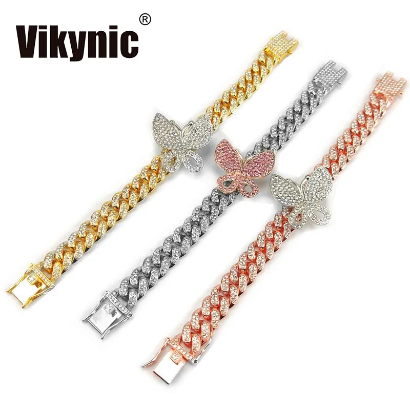 

Hip Hop 22K Gold Plated Single Butterfly Cuban Link Chain Diamond Chain Cuban Anklet Cubic Zircon Iced Out Cuban Link Anklet