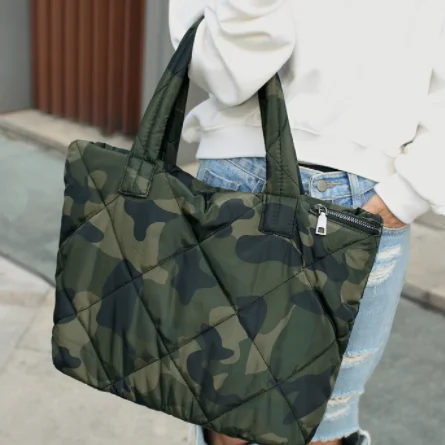 

Puffer Bag For Woman Camouflage Light Weight Hand Bag Fashion Winter Ladies Tote Bag 3 Pieces