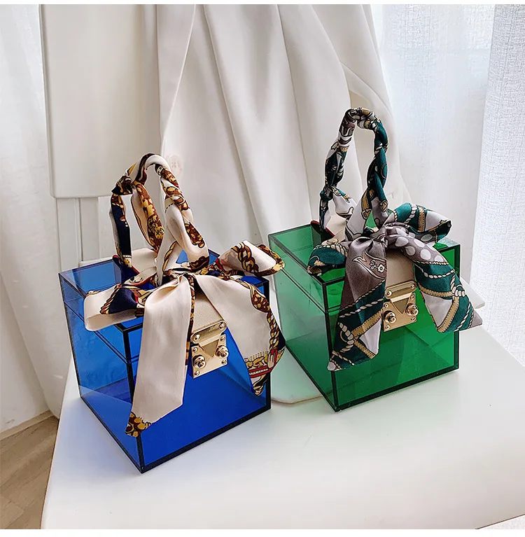 

new fashion Lady Luxury Designer Totes Acrylic Chains Women Box Handbags Party Wedding Jelly Clutch Transparent Bag Small