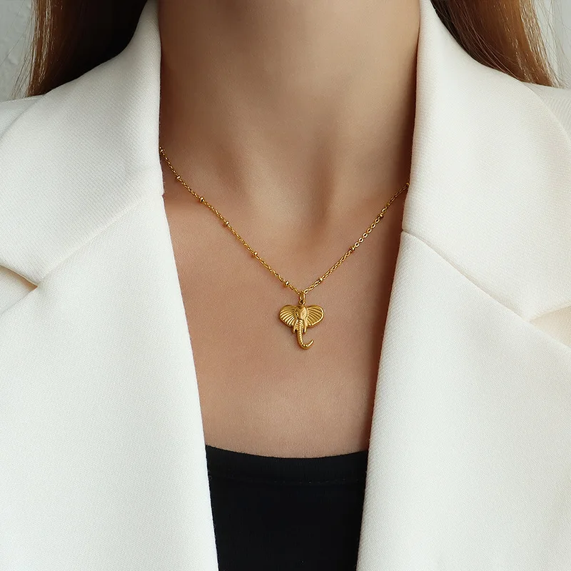 

Special Gift Untarnished Titanium Steel Animal Pendant Necklace Gold Plating Stainless Steel Elephant Necklace
