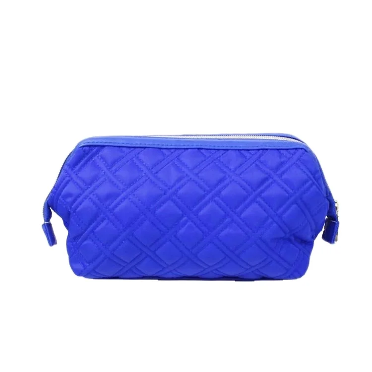 

Lovely blue nylon quilted small bag beautiful design cosmetic bag portable makeup pouch with zipper