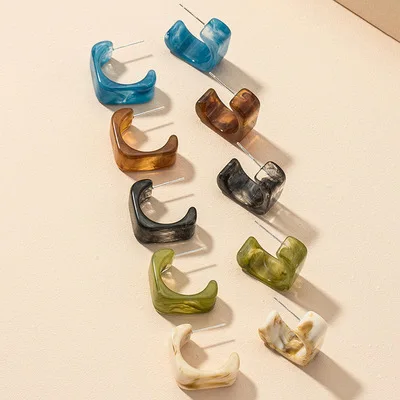 

Newest S925 Sterling Silver Needle Geometric Resin Rings 5 Colors Square Acrylic Stud Earrings For Women