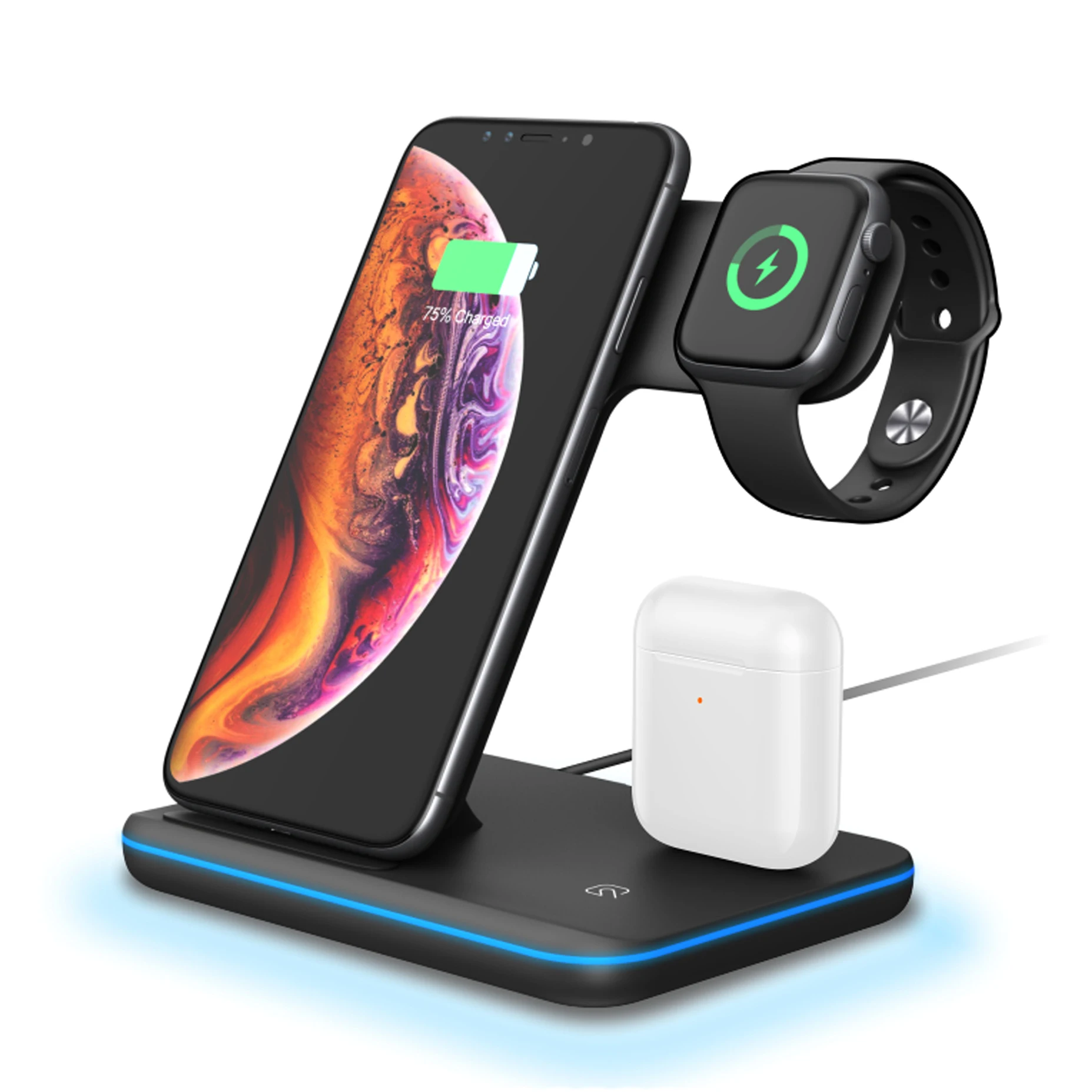 

Wireless Charging 3 in 1 fast Charger Dock 15W 10W Fast Mobile Phone Stand 3 in 1 fast magnetic wireless charger stand, White/black