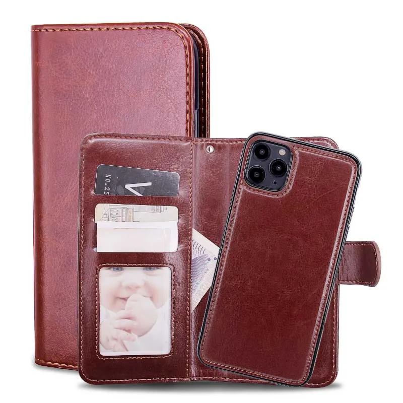 

2 in 1 Leather Wallet Magnetic Detachable Cover Phone Cases For iPhone For Samsung
