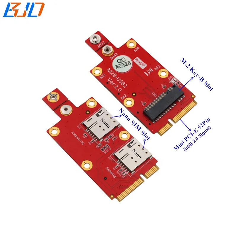 

M.2 NGFF to Mini PCI-E USB 2.0 Signal Adapter Card 2 NANO SIM Slot Compatible with QUECTEL Sierra Wireless SIMCom 5G 4G Modem