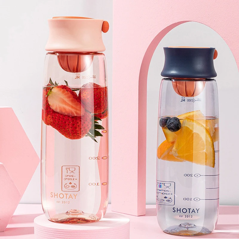 

100% Food Grade Resistant to Fall Portable Plastic Circular Drinking Water Bottle 610ML, Pink+bule+white+green
