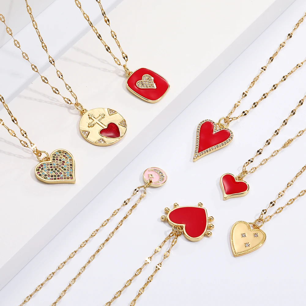 

Mirco Pave Cz Heart Choker Necklaces 18k Gold Plated Enamel Charms Necklaces Women Romantic Style For Couple