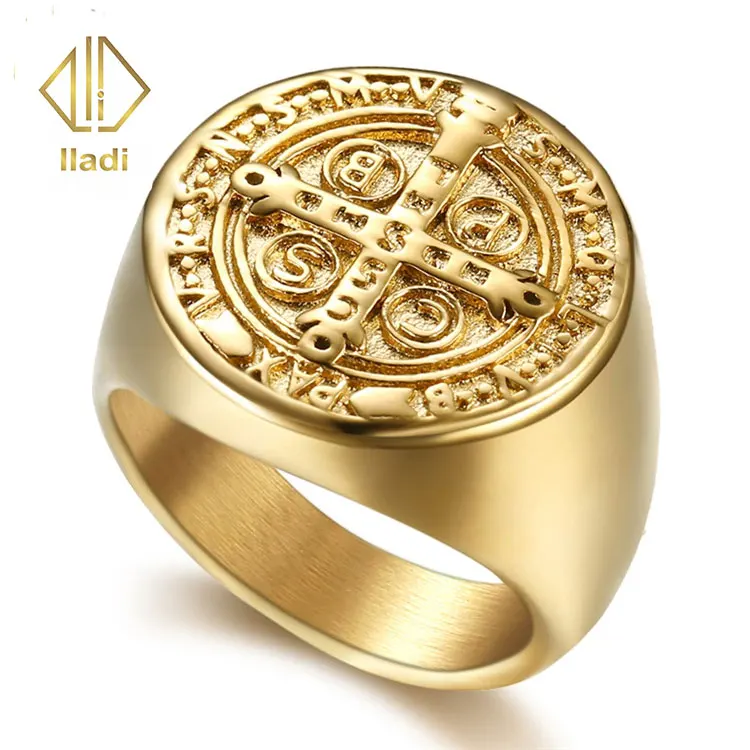 

Hot Sale Fashion Bible cross stainless steel men's gold ring Christian Jesus gravestone male jewelry finger ring