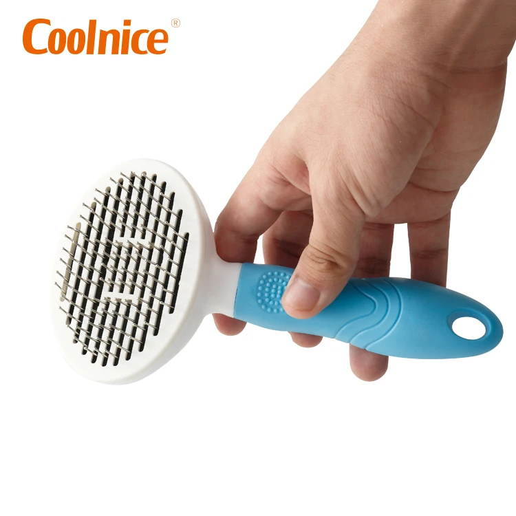 

Amazon Pet hair remover brush dog cat Self Cleaning Slicker Brush Shedding massager brush, White +blue