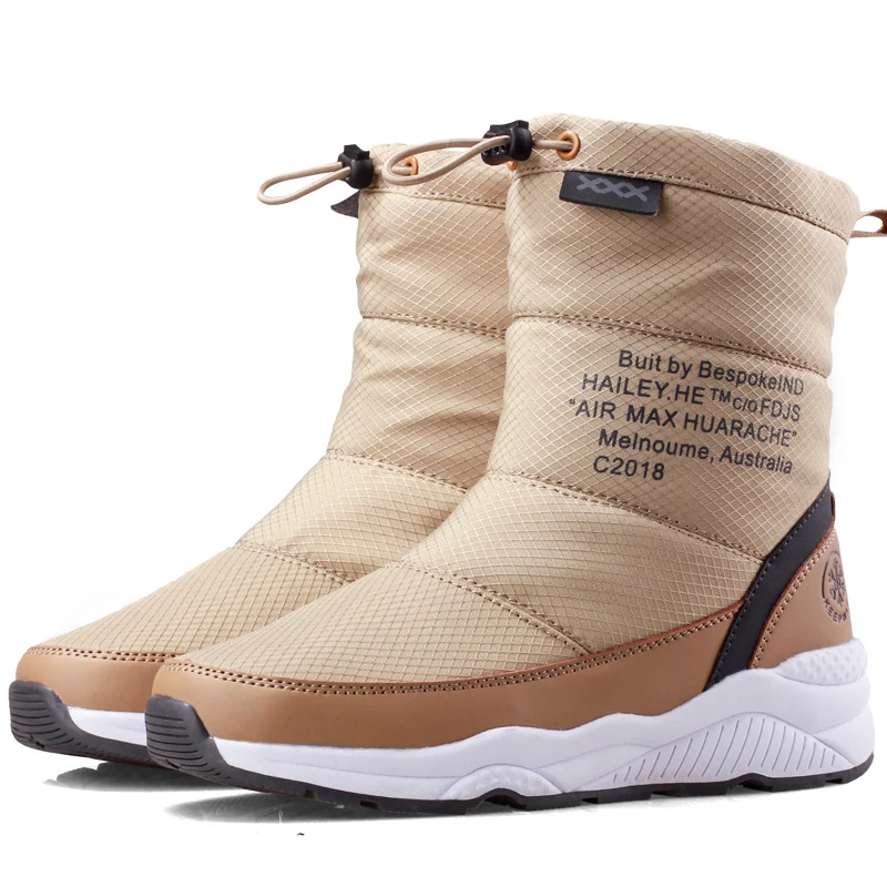 

New outdoor medium cylinder winter women's warm snow boots with plush, Black/red/khaki