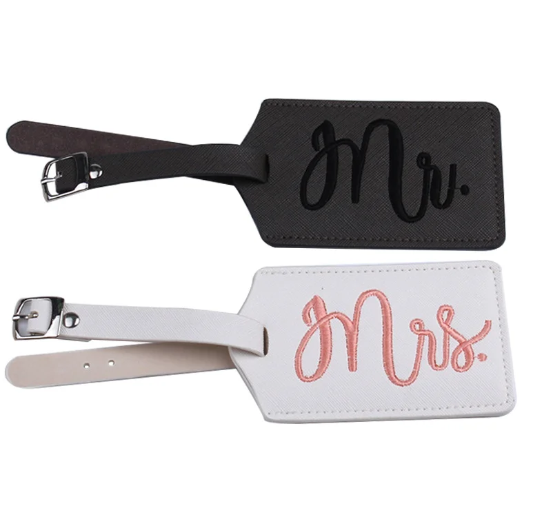 

New Wedding Favor Embroidery Mr and Mrs PU Leather Luggage Tags, As the photo shows