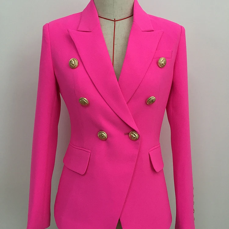 

Custom or ready to ship hot sell wholesale fashion high quality double breasted slim fit women blazers manufacturer, Pink and black