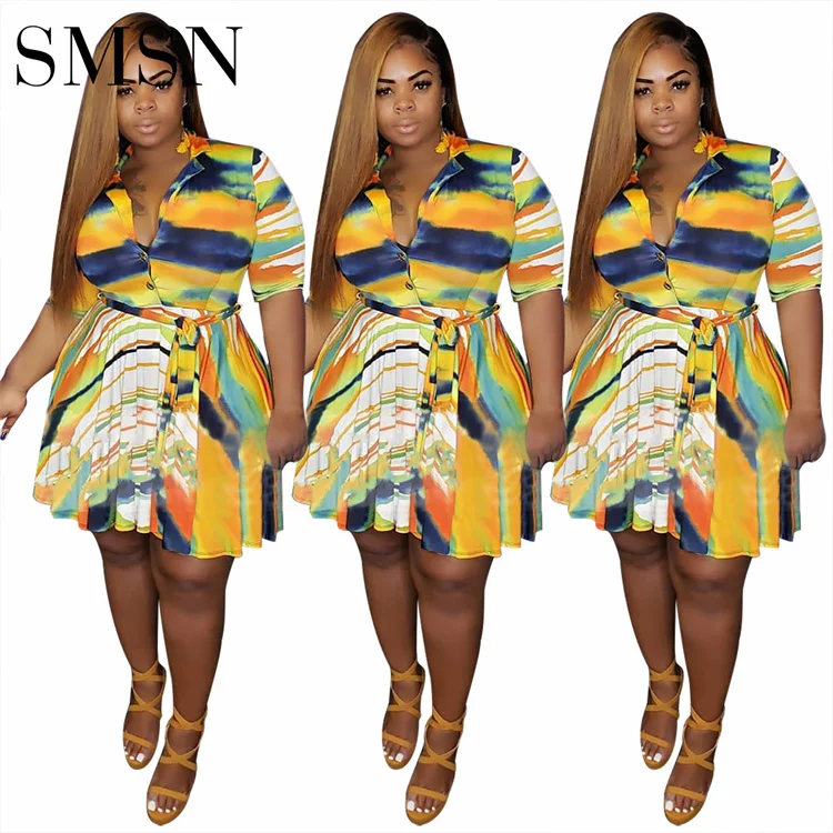 

plus-size women irregular color stripe Print shirt dress