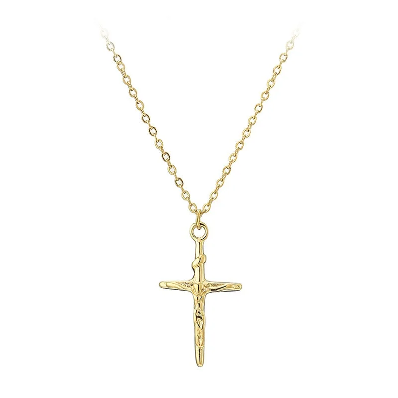 

Charm Amulet Accessories Jesus Christ Cross Pendant Necklace Gold Plated Stainless Steel Christian Pendant Necklace, Gold color