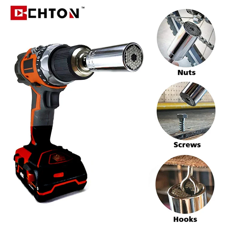 
Professional 7mm-19mm Universal Socket Wrench Gator Grip Tool Sets with Power Drill Adapter Best Gift 