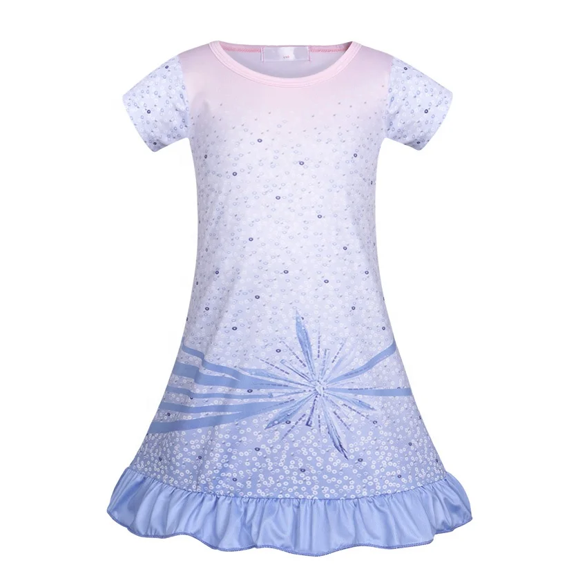 

New Arrival Kids Clothes Girls Elsa Costume Cosplay Elsa Princess Dress Mid-Length Blue Short-Sleeved Ruffled Nightdress