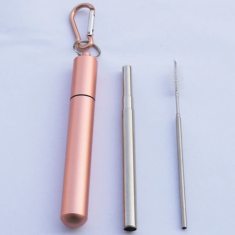 

Portable Flexible Foldable Retractable Stainless Steel Metal Drinking Straw with case
