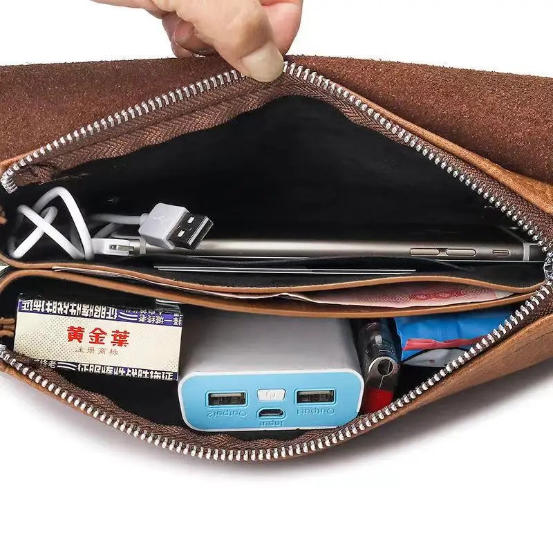 

New brand-name mobile phone anti-theft clutch men's wallet made of genuine leather Men's bag men's wallet 2021, Black brown coffee color