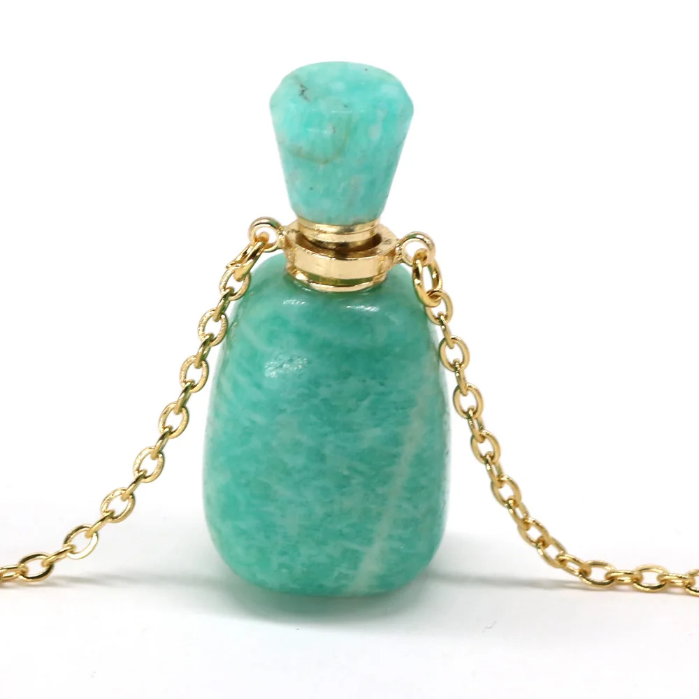 

Essential Oil Diffuser Jewelry Natural Stone Agates Crystal Perfume Bottle Clear Quartz Amazonite Necklace Jewelry, As picture show