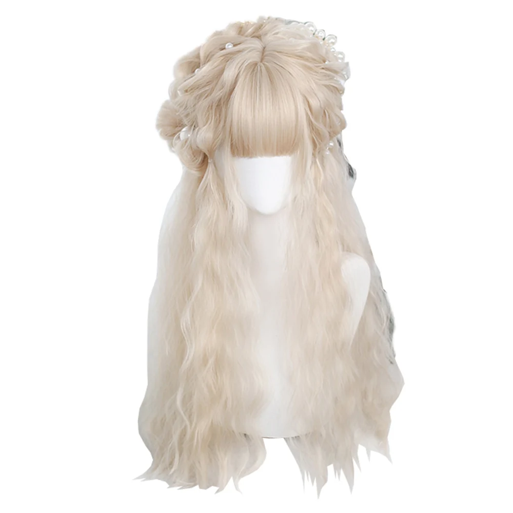 

Long Curly Hair Wig Beige Golden Synthetic Japanese Lolita Rooming Face Natural Cute Girls Cosplay Wigs, Pic showed