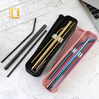 

Eco drinking straws portable stainless straws set with gift box, thick steel straws for boba tea