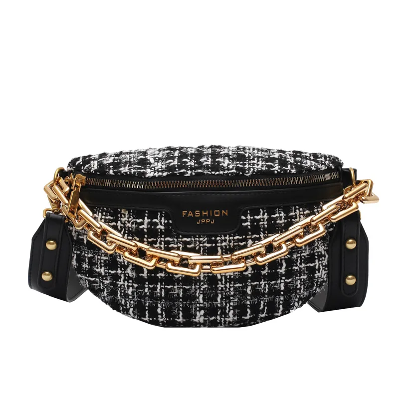 

Waist Bag Woman New Korean Chain Broadband Small Square Bag Fashion Messenger Lattice Chest Bag For Girls, Customizable