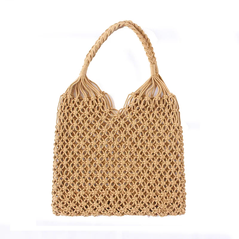 

Wholesale fashion ladies macrame weave bag handmade cotton rope woven crochet bag beach tote women summer shoulder bag, Customized