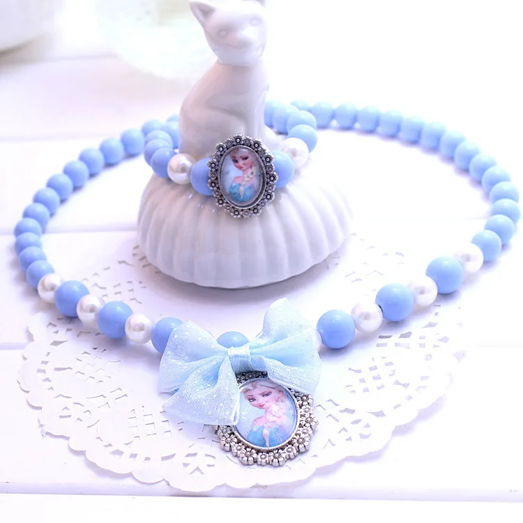 

Kids princess beads Child Minnie Mouse Cartoon Beads Jewelry Set Necklace and Bracelet for Girls Jewelry Sets, Blue/red/yellow/purple/pink/rose red