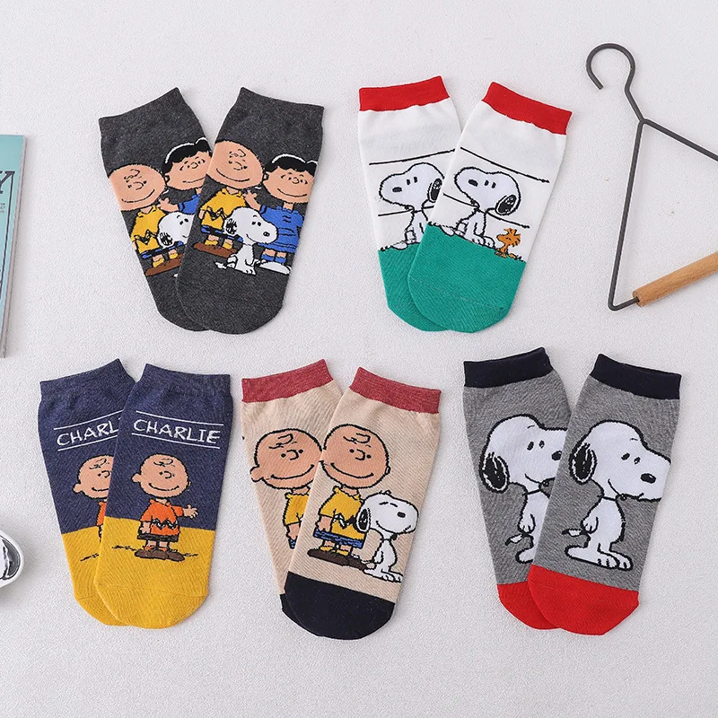 

Wholesale Women Girls 5 Pairs Cute Cartoon Socks Students Popular Anime Character Print Cotton Low Cut Ankle Socks, 5 colors as picture