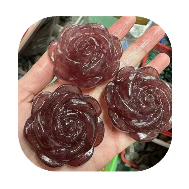 

Wholesale crystal Healing Energy stone Carved crystal crafts strawberry crystal rose for home decoration