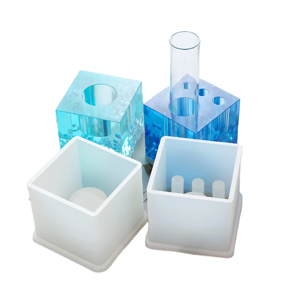 

Solid Flowers Pot Square stairs Silicone Mold for uv epoxy Resin pen holder, White