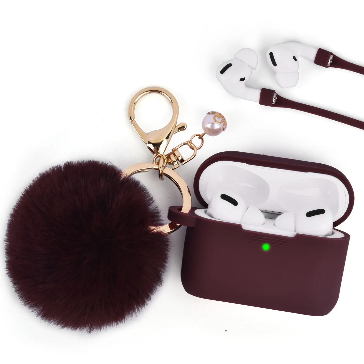 

Silicone Cover Compatible with Apple AirPod Pro Charging Case, Cute Furry Pompom Ball Keychain for Airpod Case, All color is available