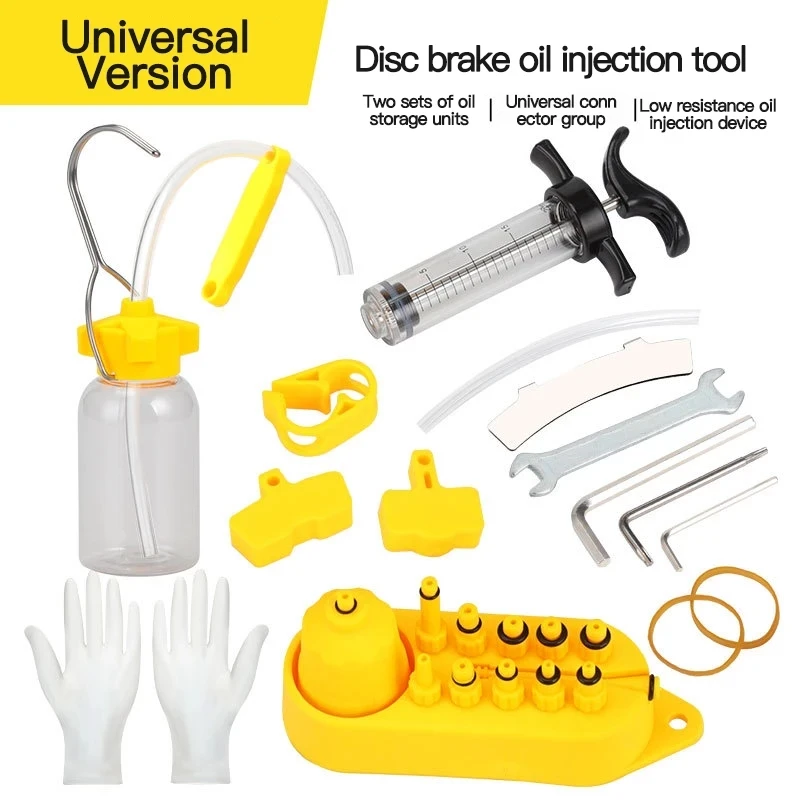 

Universal Bicycle Hydraulic Disc Brake Oil Bleed Kit MTB Road Bike Brake Oil Injection Repair Tool, Yellow