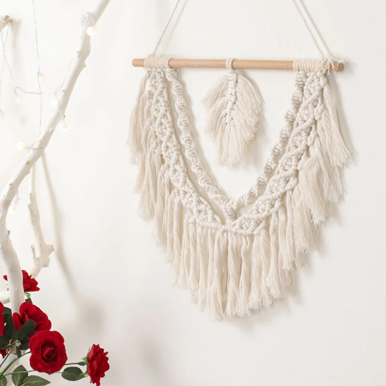

macrame feather wall hanging Woven wall hanging tapestry pure handmade cotton tapestry home art decor, Customized color