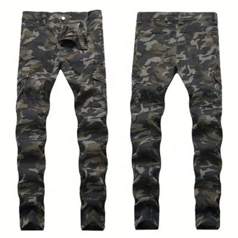 

JH High Quality Camouflage jeans Men Fashion Casual Multi-pocket Pencil Pants Autumn Straight Pants Men's CamouflageJeans, Customized color