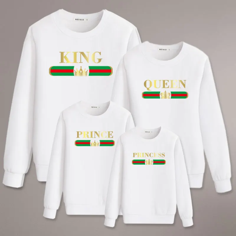 

King Queen Prince Princess Matching Family Crewneck Sweaters Loose Casual Oversized Sweatshirts Custom Logo Parent Child Clothe, Customized colors