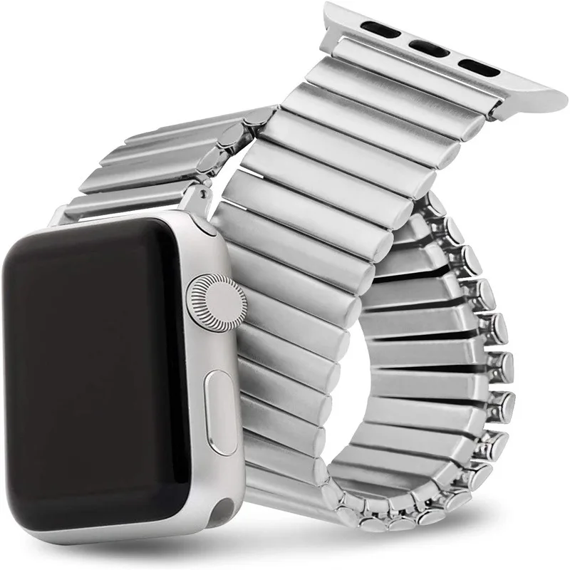 

Stainless Steel Stretch Strap Elastic Metal Band Matte Style Silver Black Watch Band For Apple Watch 7
